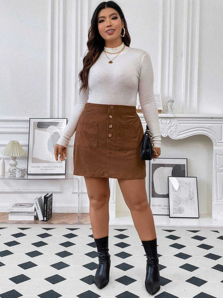 Plus size khaki skirt 80s best sale