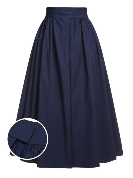 Dark Blue Gray 1960s Solid Umbrella Skirt | Retro Stage