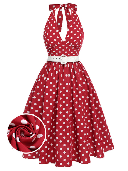 Switchblade good Stiletto Red Polkadot Marilyn Ring Halter Dress