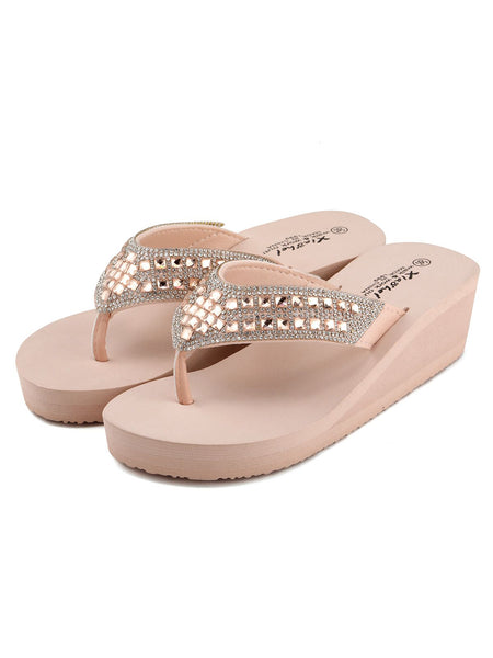 Jeweled wedge flip flops online