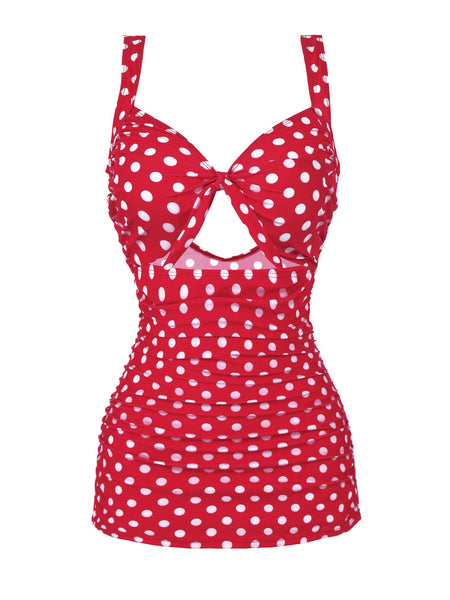 Red and White Polka Dot Retro One Piece Swimdress Swimsuit Maillot