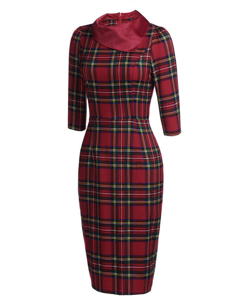 Red 1960s Plaids Bodycon Dress Retro Stage