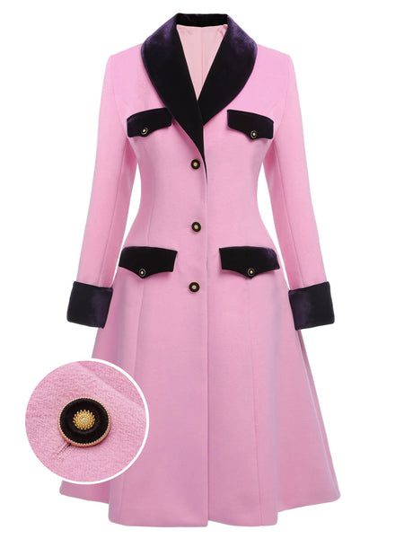 Pink 1930s Velvet Patchwork Button Coat – Retro Stage - Chic