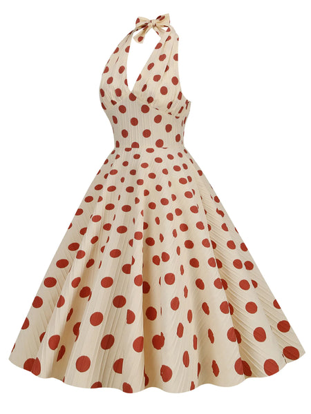 1950s Polka Dot Halter Swing Dress Retro Stage 4311