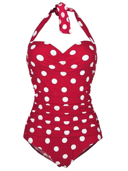 1950s Halter Polka Dot One Piece Swimsuit Retro Stage