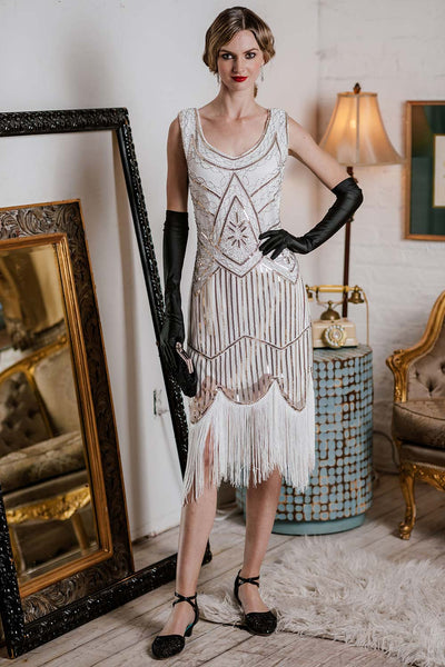 White fringe shop flapper dress