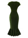 [Pre-Sale] Green 1930s Button V-Neck Velvet Fishtail Dress