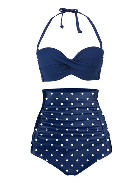 Blue 1950s Halter Polka Dots Swimsuit | Retro Stage