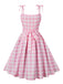 [Plus Size] Pink 1950s Plaid Strap Dress