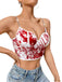 White 1970s Halloween Metal Chain Blood Spatter Crop Top