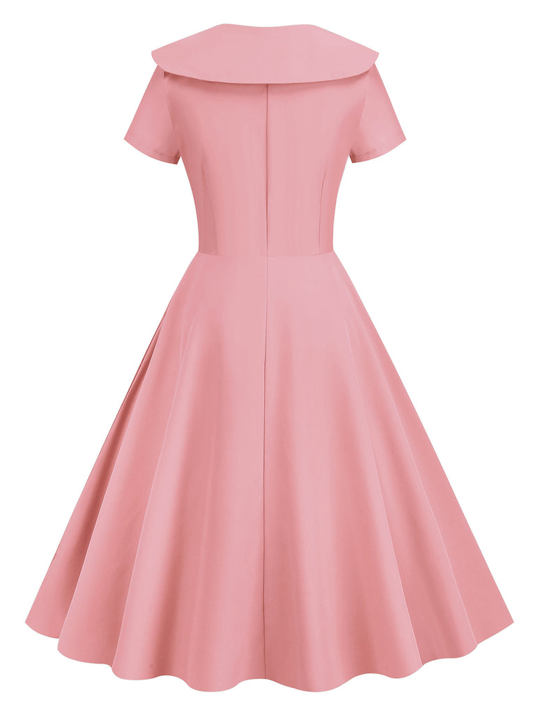 1950s Solid Lapel Swing Dress