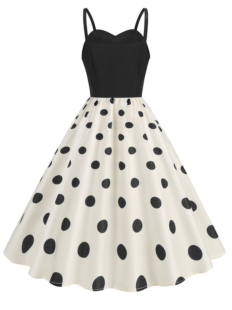 1950s Strap Patchwork Polka Dots Swing Dress