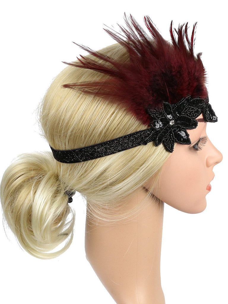 [US Warehouse] 1920s Feather Sequins Rhinestone Headband