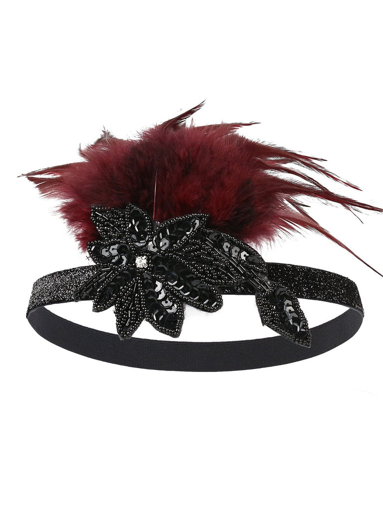 [US Warehouse] 1920s Feather Sequins Rhinestone Headband