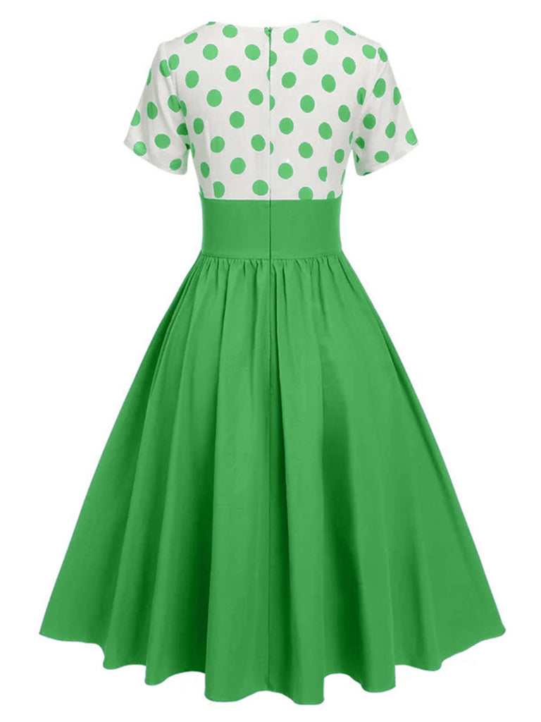 1950s V-Neck Polka Dots Swing Dress