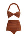 Orange 1950s Solid Mesh Halter Swimsuit