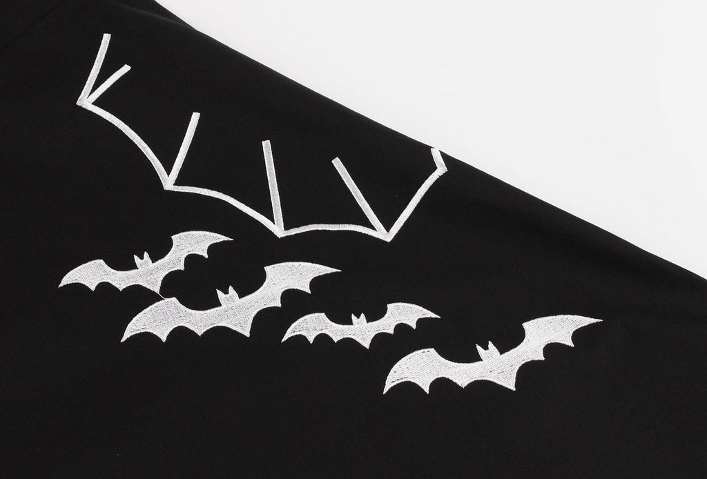 Black 1950s Halloween Bat Collar Embroidered Dress