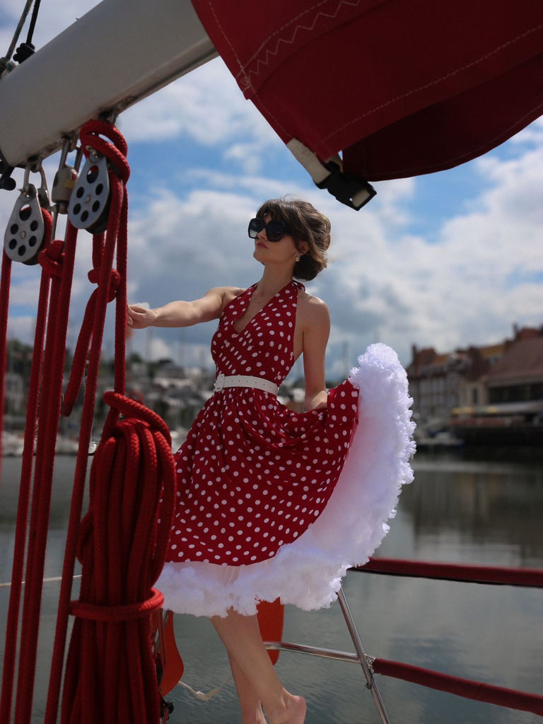 Red 1950s Polka Dot Halter Dress