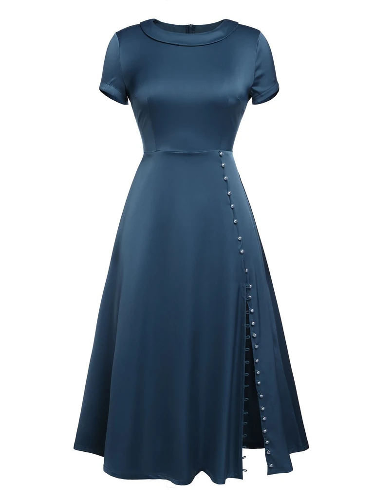 1940s Pearl Buttons Solid Darlene Dress