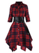 [Plus Size] 1950s 3/4 Sleeve Plaid Belt Long Tops