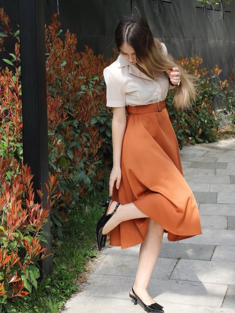 Khaki 1950s Snow White Style Button Dress
