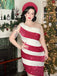 Pink 1960s Candy Cane One-Shoulder Dress