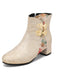 Retro Leather Medium Heel Floral Boots