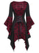 Wine Red&Black 1940s Skull Lace Button Dress