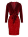 Red 1960s Velvet Sequined Patchwork Pencil Dress