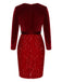 Red 1960s Velvet Sequined Patchwork Pencil Dress