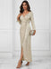 Beige 1920s V-Neck Sequined Slit Dress