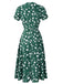 Green 1940s V-Neck Floral Dress