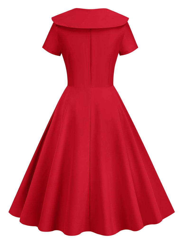 1950s Solid Lapel Swing Dress