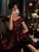 Red 1950s Christmas Plaid Off-Shoulder Dress