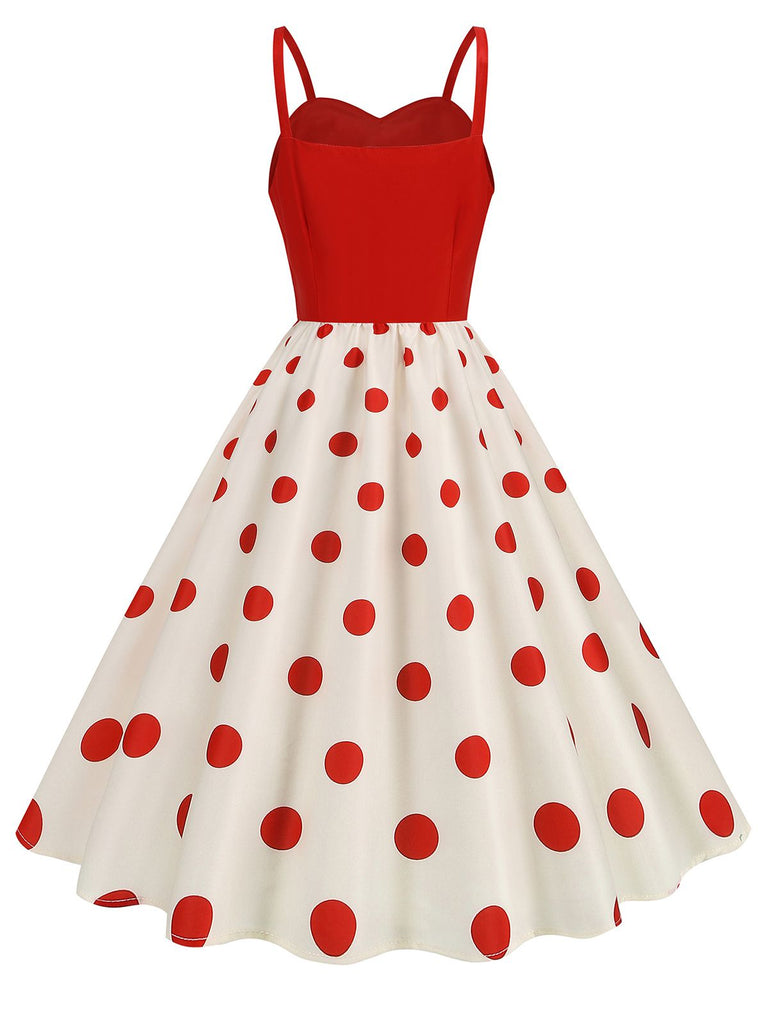 1950s Strap Patchwork Polka Dots Swing Dress