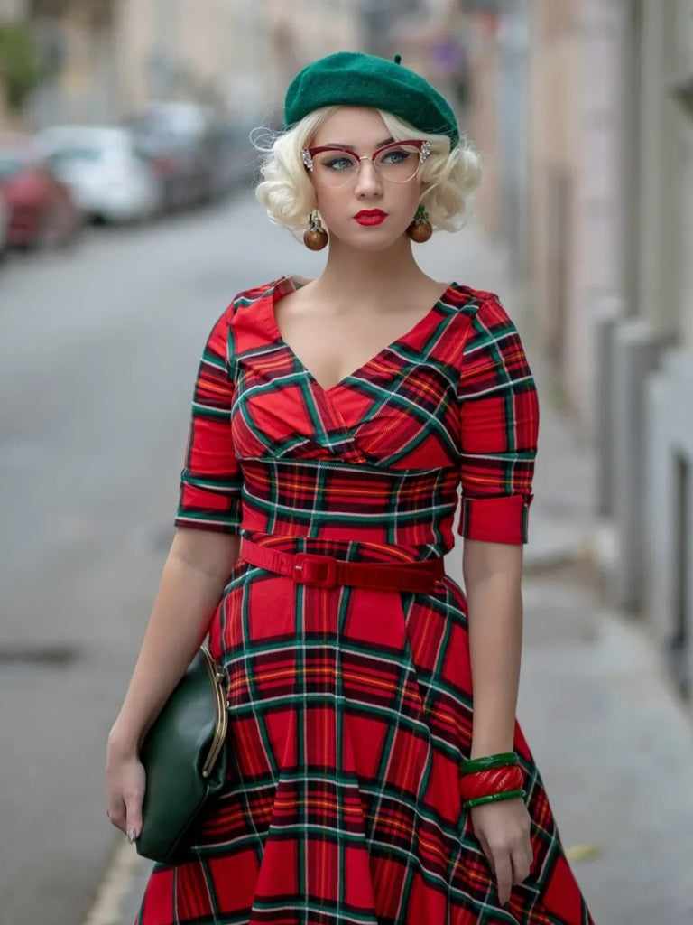 1950s Plaid Sweetheart Fold Swing Dress