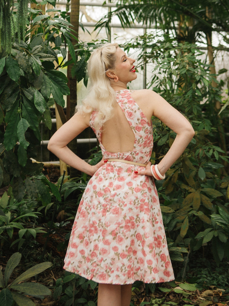 Pink 1950s Floral V-Neck Dress