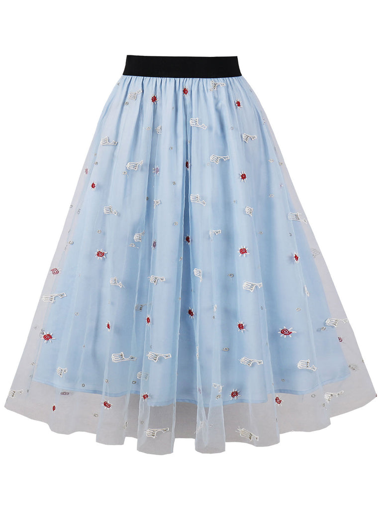 1950s High Waist Colorful Flower Skirt