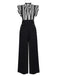 2PCS Black 1930s Stripes Tie Collar Blouse & Suspender Pants