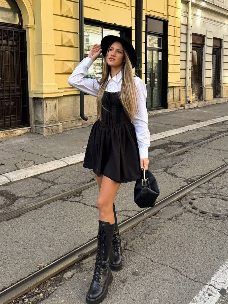 Black Solid Sleeveless Lace Mini Dress