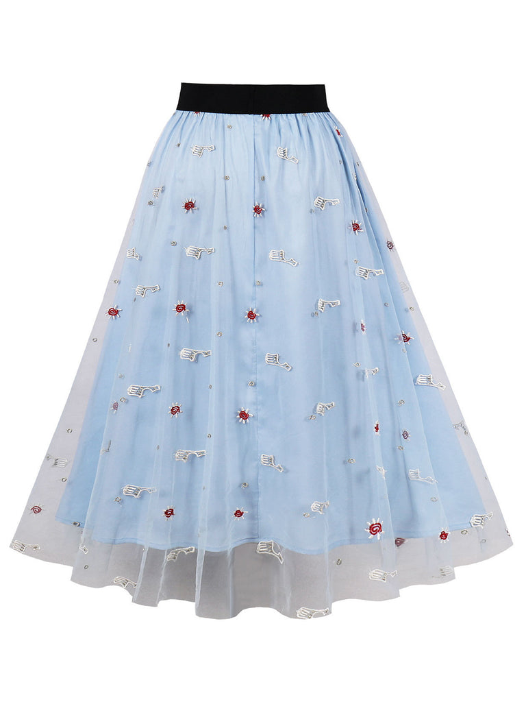 1950s High Waist Colorful Flower Skirt