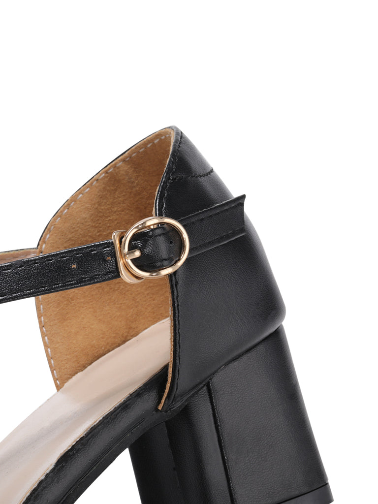 Solid Leather Hollow Roman Heel Shoes