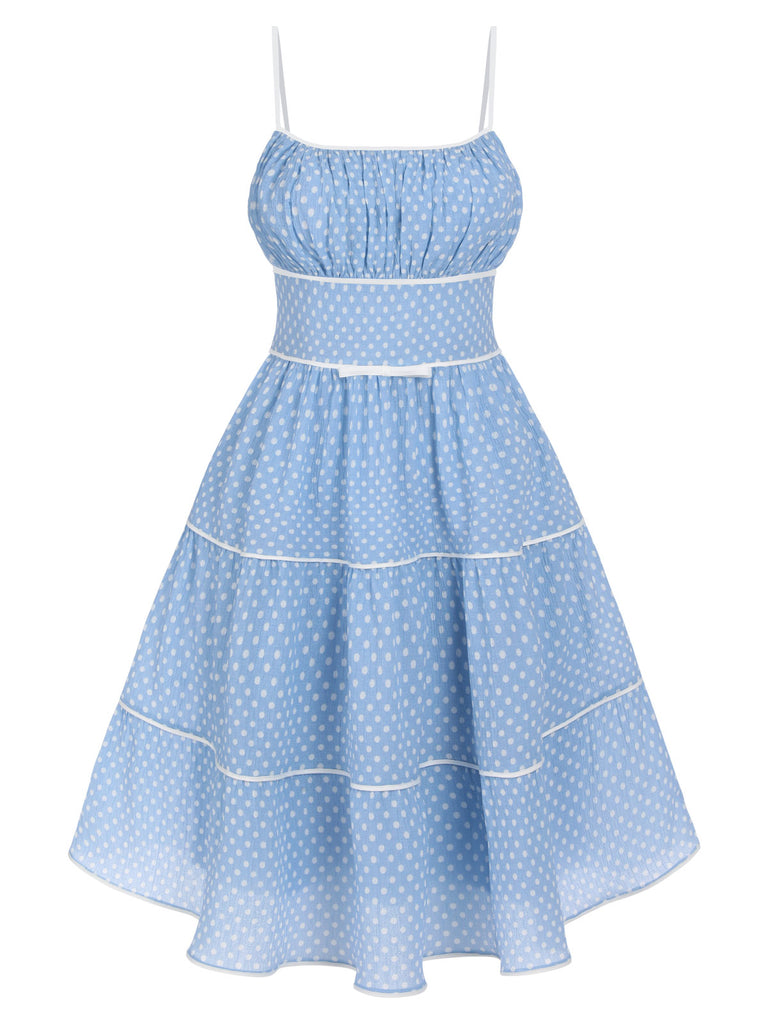 2PCS Polka Dot Ivory Pencil Dress & Sky Blue Strap Dress