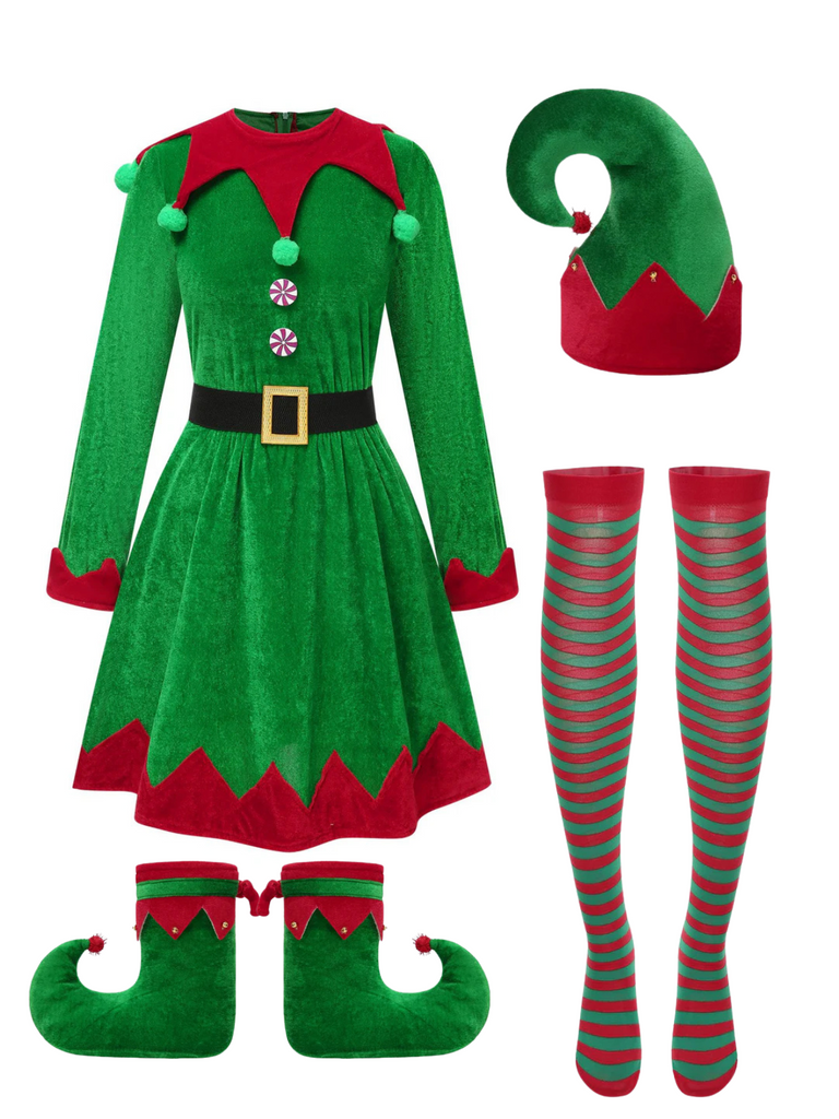 Green 1940s Christmas Elf Dress Set