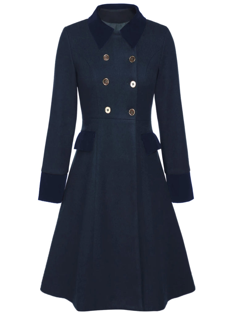 Dark Green 1940s Solid Button Coat