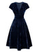 [Pre-Sale] Blue 1940s Deep V-Neck Pearl Velvet Dress