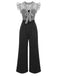 Black 1930s Mesh Bow-knot Patchwork Jumpsuit