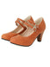 Orange Double Buckle Strap Mary Jane Heels Shoes