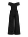 Black 1960s Solid Off-Shoulder Pleated Jumpsuit