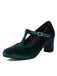 Vintage Velvet T-Strap Chunky Heel Shoes